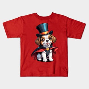 Cute Puppy Wearing a Top Hat and Cape Kids T-Shirt